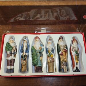 Hand-painted Porcelain Santa Figurine Ornament Set - Multicolor